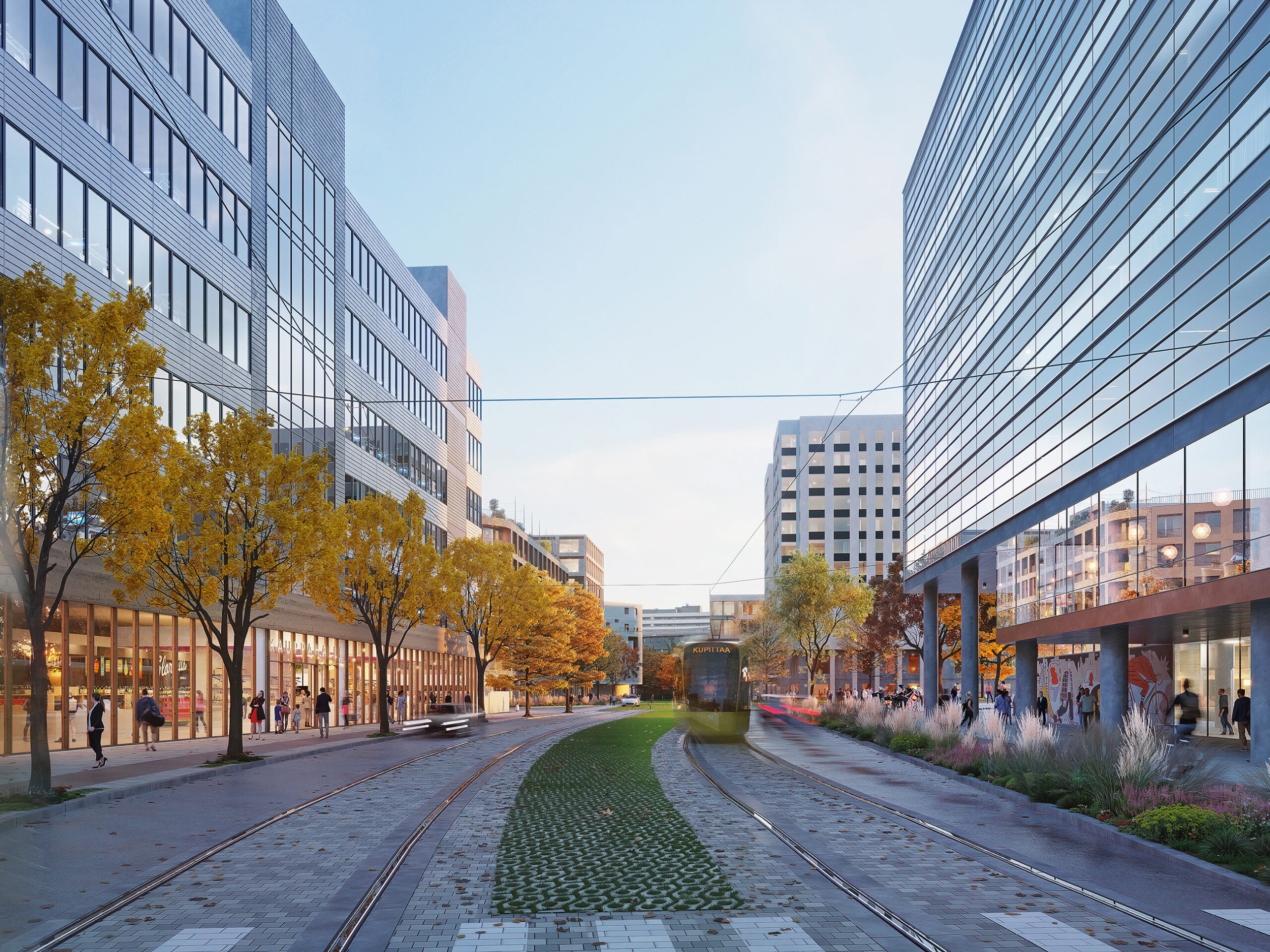 Näkymä uudesta raitiotielinjasta nykyisen ElectroCityn ohitse.